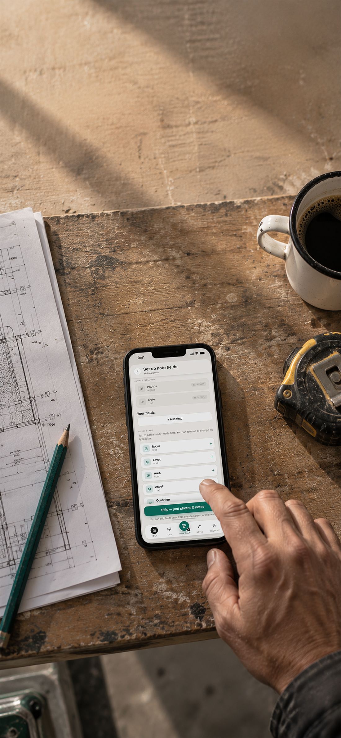 Setting up custom note data fields in SiteWalk8.