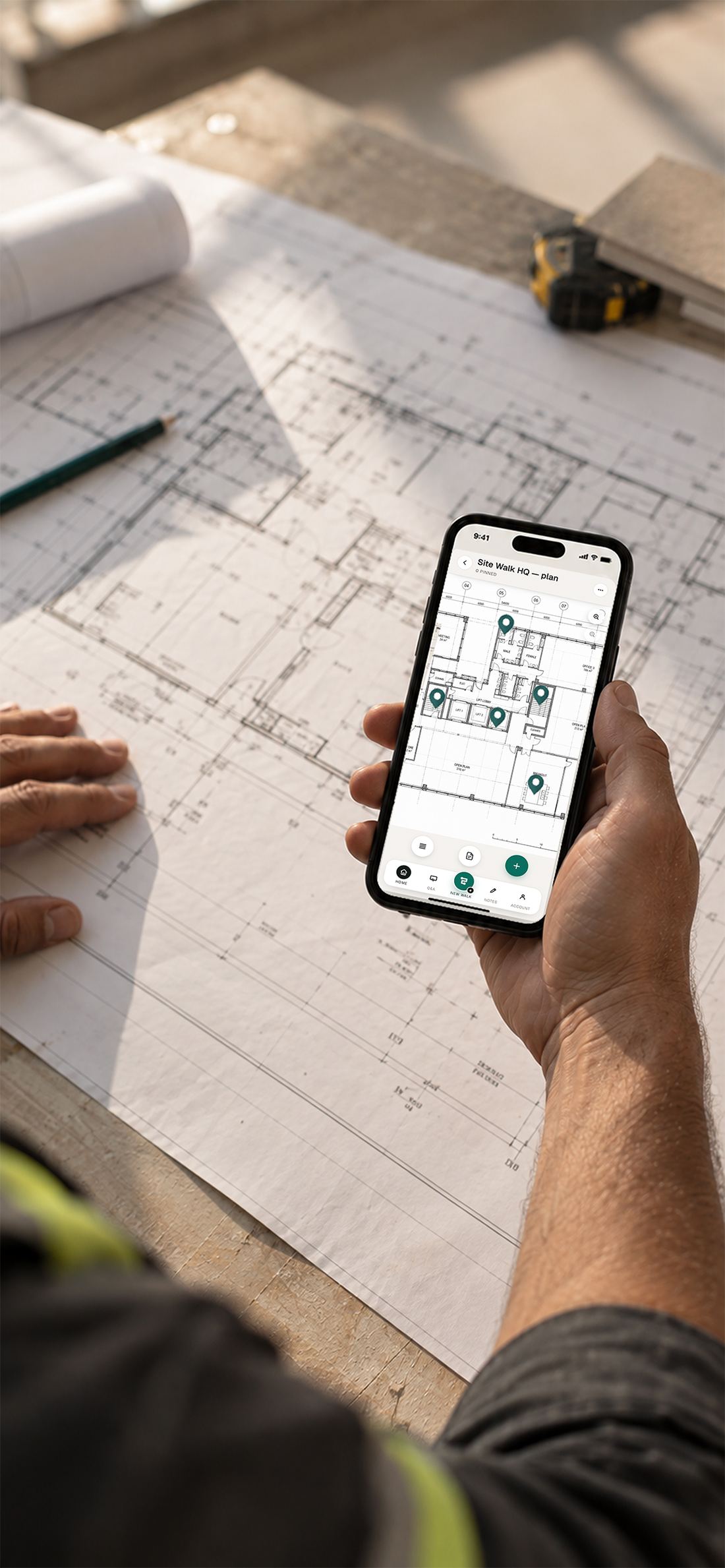 Findings pinned onto a floor plan in SiteWalk8.